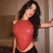 Women's New Leather Simple Spice Girl Round Neck Sleeveless Irregular Top S