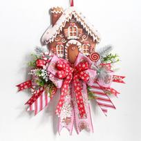 20-Inch Gingerbread Christmas Wreath Sturdy Structure Hand-Drawn Finishes Christmas Theme Artificial Wreath Door Sign gray