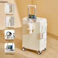 XinJingZhou 20-inch Carry-on Luggage with USB and Cup Holder beige