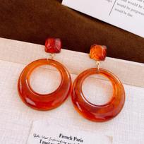 European and American round hollow coffee resin earrings, stud earrings, personalized exaggerated earrings, women red