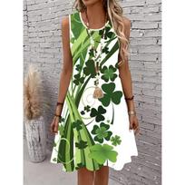 Women's Sleeveless A-Line Dress - St. Patrick's Day Irish Grass Pattern, S gray