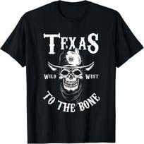 Texas Skull Wild West To The Bone Cowboy Skeleton American T-Shirt S juoda