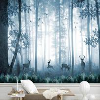 3D Rankomis Dažytas Mėlynas Miško Briedis Sienų Tapetai Vaikų Miegamojo Darželio Tapetai Namų Dekoras Freska 200 cm(W) x 140 cm(H) white