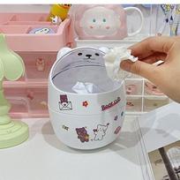 Mini Flip-Top Desktop Trash Can with Lid for Vanity, Study, or Bedside Table - Compact Sundries Storage Basket Pink Bear Bin