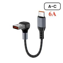 90° Kampinis USB C tipo laidas 66W 6A C tipo į C tipo Greito įkrovimo duomenų laidas iPhone15 0,25M/0,5M Trumpas maitinimo banko laidas C tipo 0.25m gray
