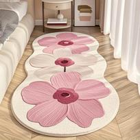 Bedroom Carpet Bedside Floor Mat Pink Flower Rug Cute Fluffy Soft Foot Mats Sweet Japanese and Korean Style Home Decoration Rugs 50x120cm beige
