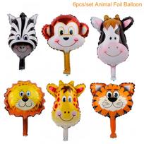 6pcs/lot Animal Head Foil Balloons Lion Monkey Helium Balloon  Jungle Safari Animals Birthday Party Decor Baby Shower Balloin Other gray