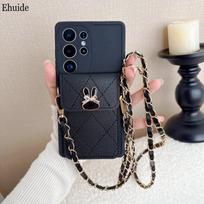 Rabbit Case for Samsung Galaxy S25 Ultra S20 S21 S22 S23 FE S24 S26 Plus Cute Wallet Bag Crossbody Leather Lanyard Strap Cover S25 gray
