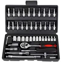 Hot 46Pcs 1/4  Drive Socket Wrench Set, Ratchet Screwdriver & Bit Kit, Carbon Steel, Auto Repair Hand Tool Set with Storage Case gray