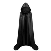 Yousheng Halloween Children Cosplay Cloak Tie-up Dark Style Satin Hooded Loose Floor Length Pure Color Unisex Stage Show Performance Witch Cape 120cm black