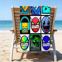 Colorful Geometry Dash Characters Microfiber Beach Towel, Lightweight And Quick-Dry, for Summer Travel, Beach Essential, Swimming Pool Outdoor 70cmx140cm(27x55inch)