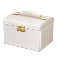 Elegant Leather Jewelry Box With Lock For Rings Earrings And Necklaces Gift For Women RainStripeWhite white