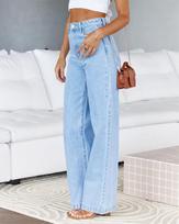 Women High Waist Wide Leg Jeans Light Blue Stretch Denim Trousers Vintage Washed Casual Street Pants For Autumn Daily Wear S šviesiai mėlyna spalva