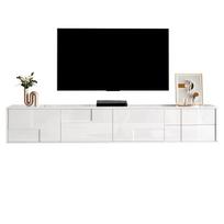 Modernus žemas TV staliukas Baltas 170 cm, Pakabinamas arba pastatomas, Visiškai blizgus paviršius, Be rankenėlių su 3 durelėmis ir 2 stalčiais, Sandėliavimo vieta svetainei 170 x 30 x 30.5 cm balta