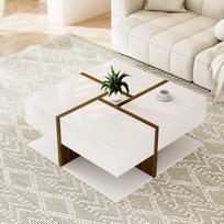 High-Gloss Coffee Table, Table with 4 Drawers, Unique Color Coordination and Line Design, Storage Underneath. 78*78*34.8cm 78 x 78 x 34.8 cm balta