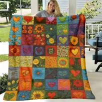 A Vibrant And Cozy Flannel Blanket Featuring a Patchwork of Heart And Floral Designs, Perfect for Use on a Sofa, Bed, Car, Office, Or During Camping A 75X95CM orange