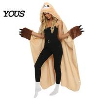Cozy Throw Blanket with Hood Wearable Hoodie, Women Cute Animal Plush Hooded Cape, Soft Cosplay Cape Sloth Highland Cow Penguin for beige