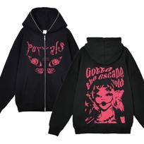 Men's and women's hooded full zip sweatshirts Portals Tour album printed casual jackets hip-hop streetwear zip up jackets XL black