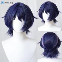 Klaidūnas Scaramouche Cosplay Perukas Mėlynas Violetinis Trumpas Plaukų Kamuolys Bardas Anime Cosplay Perukai Atsparūs Karščiui Sintetiniai Plaukai Helovinas One Size gray
