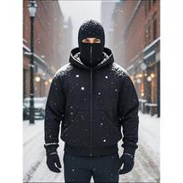 Men's Full Zipper Hooded Jacket, Winter Windbreaker, Hooded Mask Design, Double-layer Hooded Zipper Sweatshirt Jacket S juoda