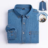New 100% Cotton Men's Shirt Long Sleeve Spring and Autumn Denim with Pockets of High Quality Fashion Wear Free Casual Slim Fit M gray
