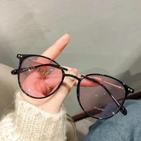 Anti Blue Light Color Changing Myopia Glasses Women Flat Lenses Sunglasses 0-50 To-600 Small Circular Frame Resin Myopia Glasses Flat glasses 0 brown