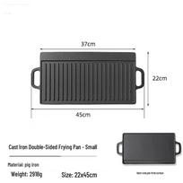 Cast Iron Double-Sided BBQ Griddle Pan for Indoor/Outdoor Use, No Coating, Flat Bottom, Induction Cooker Compatible. Default gray