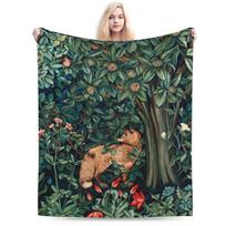 GREENERY FOREST ANIMALS Fox And Hares Blue Green Floral Tapestry Custom Comfortable Gift An UltraSoft Micro Fleece Blanket 75x100cm 30x40in black