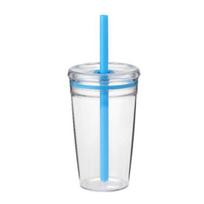 Vandens puodelis su dangteliu ir šiaudeliu 450ML Be BPA Daugkartinio naudojimo puodelis ledinei kavai Skaidrūs plastikiniai gėrimų indai arbatai, kokteiliams 450ML rožinė