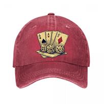 Black Cotton Snapback Cap Poker Dice Graphic Washed Baseball Cap Adjustable gray