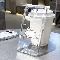 Cartoon White Rabbit with Carrot lucency Phone Case for IPhone 14 15 16 13 12 11 17 Pro Max 12 13 Mini Soft Cover iPhone17 white