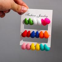 New 9Pair/Set Acrylic Small Chunky Waterdrop Earrings Dupes for Women Matte Colorful Dome Tear Drop Earring Hoops Trendy Jewelry white
