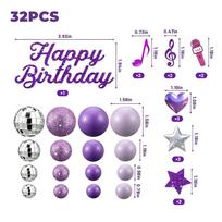 32Pcs K-Pop Themed Cake Topper Set, Purple Sparkling Disco Balls, Musical Notes and Glitter Stars, All-in-One Party Cake Decor purple