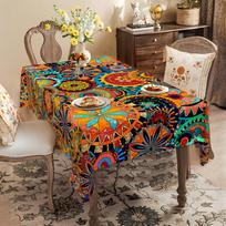 1pc Vibrant Bohemian Mandala Kashmir Paisley Polka Dot Print Tablecloth, Rectangular Machine Woven Table Cover for Festive Party 100x145cm orange