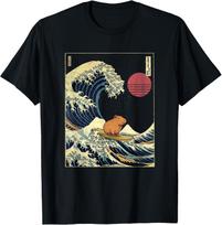 Capybara Japanese Kanagawa Wave Funny Surf Animal T-Shirt S beige