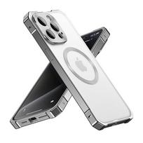 Magnetinis aliuminio lydinio metalinis rėmelis dėklas, skirtas iPhone 15 16 17 Pro Max, matinis skaidrus, su Magsafe belaidžiu įkrovimu, atsparus smūgiams dangtelis For iPhone 15 Pro sidabras