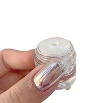 White Nail Powder, Aurora Powder Super Glossy Mirror Effect Nail Powder, Holographic Iridescent Pearlescent Glitter Nail white