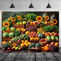 1 vibrant harvest fruit and vegetable market scene photography banner 47.2x31.5inch/120*80cm black
