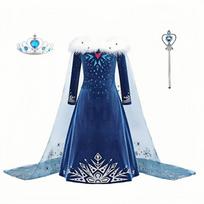 Elzos Princesės Suknelė Ledinė Cosplay Kostiumas Vaikams Vaidmenų Žaidimo Apranga Mergaitėms Žieminė Suknelė Su Vilnos Pamušalu Storesnė 100cm mėlyna