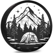 Mountain Camping Tent Stars Graphic Spare Tire Cover Durable Wheel Protector for RV SUV 14inch gray
