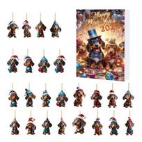 Yousheng Christmas Dachshund Advent Calendar 2025 Xmas Countdown Calendar 2D Cartoon Dachshund Hanging Decorations Happy New Year Gift for Kids D