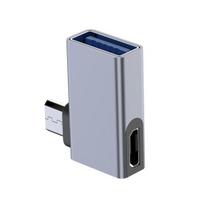 Micro USB į USB adapteris su 90 laipsnių kampu pasuktu prailginimo adapteriu su OTG funkcija ir išorinės maitinimo jungtimi, stabilios srovės maitinimo adapteris pilka
