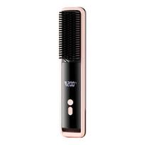 Cordless Hair Straightener Brush LCD Temperature Display Frizz Control Hair Straightening Comb USB Rechargeable Fast Heating Electric Hot Brush 220v rožinė