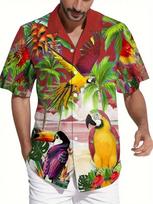 Men's Vibrant Parrot Tropical Floral Print Hawaii Shirts Casual Short Sleeve Button Up Beach Shirt for Men Summer Vacations XL black