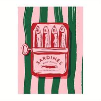 Sardines Maximalist Polyester Tablecloth | Multi-Color Sardine Can Design | Rustic Farmhouse Style | Durable & Machine-Woven 100x140cm