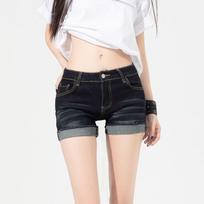 Women's Low Rise Skinny Denim Shorts Roll Cuff Stretch Black Hot Pants Summer Y2K Bodycon Mini Shorts XS black