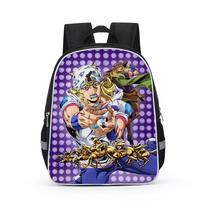 JoJos Bizarre Adventure Kids Backpack Elementary School Children Cartoon Print Oxford Fabric Dual-Strap Bag With Ergonomic 13 Black, Small black