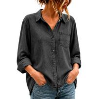 Women's Loose Fit Denim Top with Button L juoda