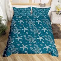 Lobster Duvet Cover Twin Queen Size Boho Flower Bedding Set for Kids Boys Girls Colorful Mandala Ocean Animal Comforter Cover EU Single(135*200cm)3pcs blue