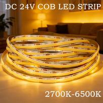 COB LED Strip Lights 480 LEDs/m 10m Flexible Tape DC24V RA98 High CRI CCT 2700K-6500K Linear Dimming High Density For Room Decor 0.5m